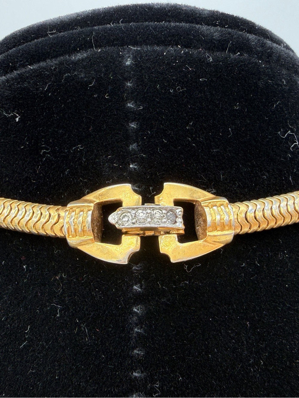 Vintage Mazer 1940s Gold Tone Rhinestone Choker Necklace - Signed - Picture 3 of 12